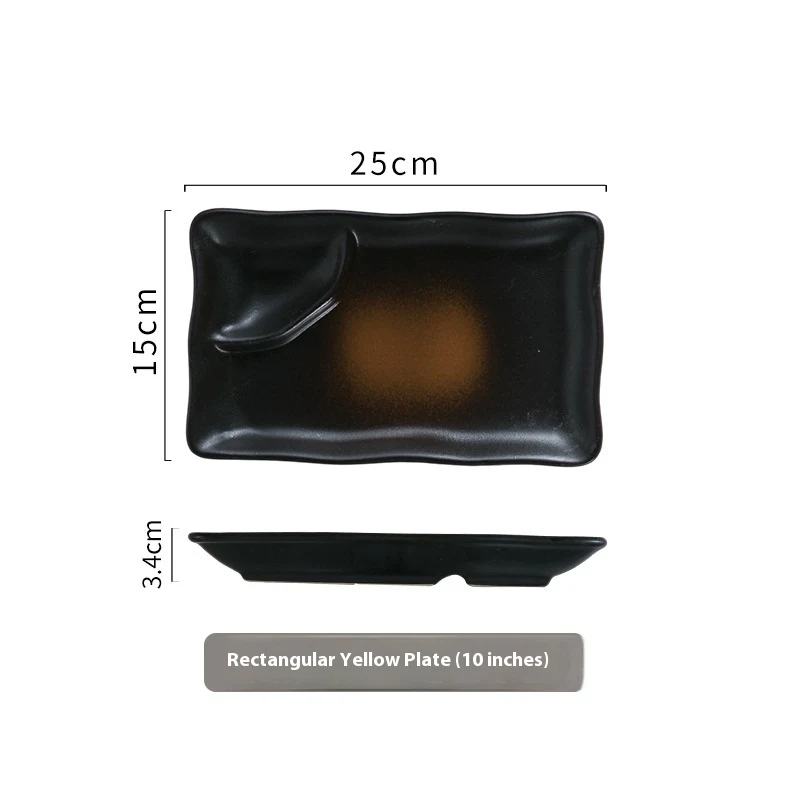 Prato Retangular Cerâmico com Grade para Molho de Vinagre, Ideal para Mergulhar e Saborear seus Pratos Favoritos.