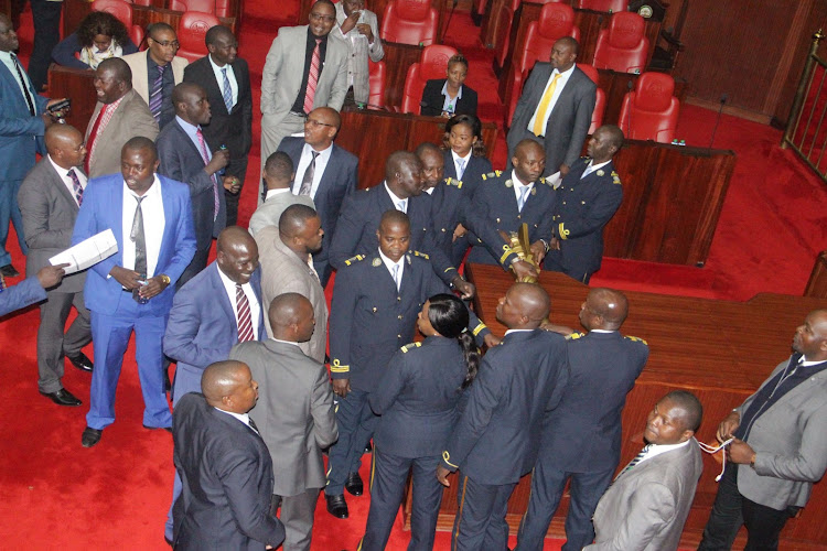 Nairobi MCAs on the floor of the house demanding bursaries on July 3, 2019