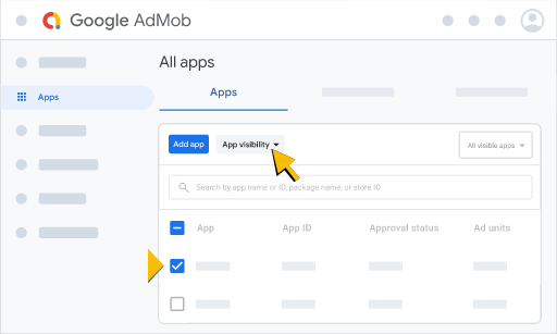 ตัวอย่างตําแหน่งที่ควรตั้งค่า "ระดับการมองเห็นแอป" ใน AdMob