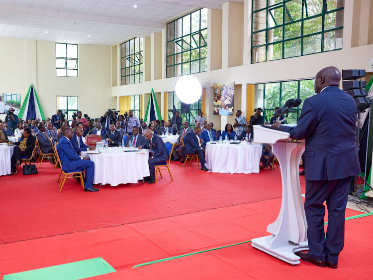 Deputy President Rigathi Gachagua speaks while presiding over the release of the Tea Industry Performance Report, 2023, at Tea House, Nairobi, February 29, 2024.