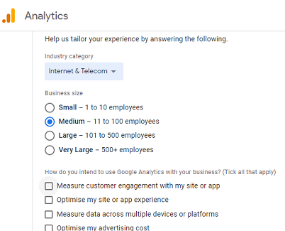 YouTube Analytics Dashboard: Select your industry size