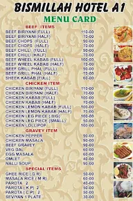 Bismillah Hotel menu 1