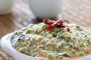 Rainbow chard and Peas in creamy gravy - vegan Chard Malai Mutter