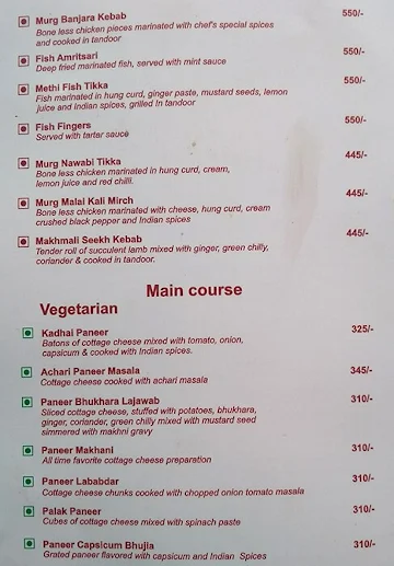 Legend Restaurant menu 