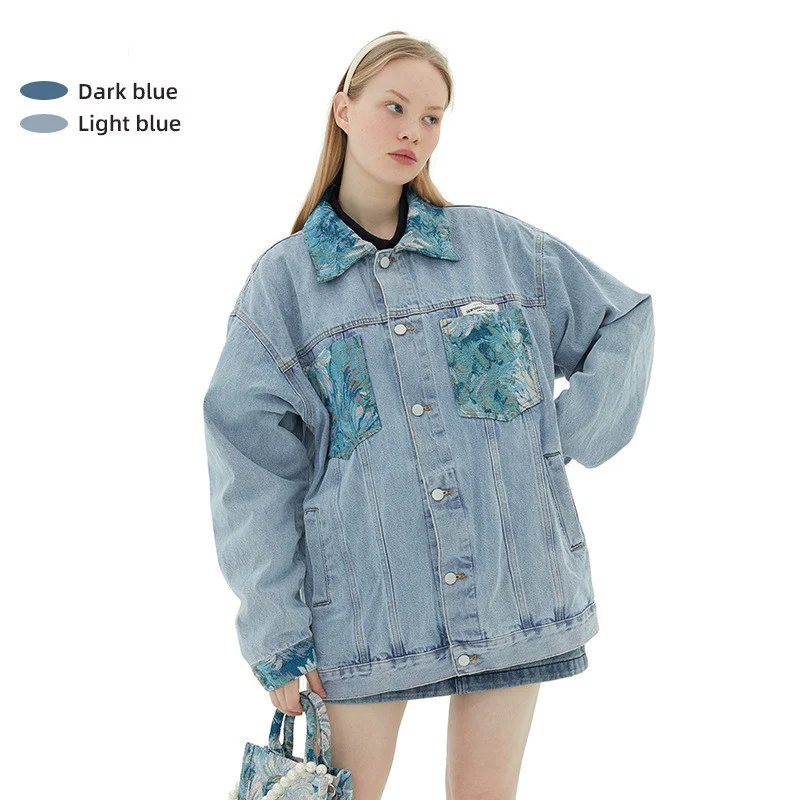 Nieuwe Bedrukte Losse Denim Jas voor Koppels Comfortabele en Casual Stijl Modern en Veelzijdig Design Ideaal voor Dagelijks Gebruik en Vrije Tijd
