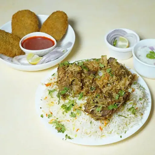 Chicken Lucknowi Biryani With Cutlet