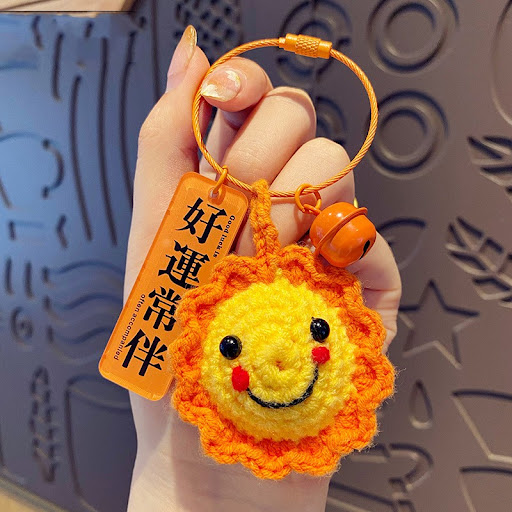 Title 4, Woven wool crocheted persimmon peanut keychain,...