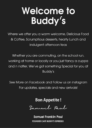 Cafe Buddy's Espresso menu 