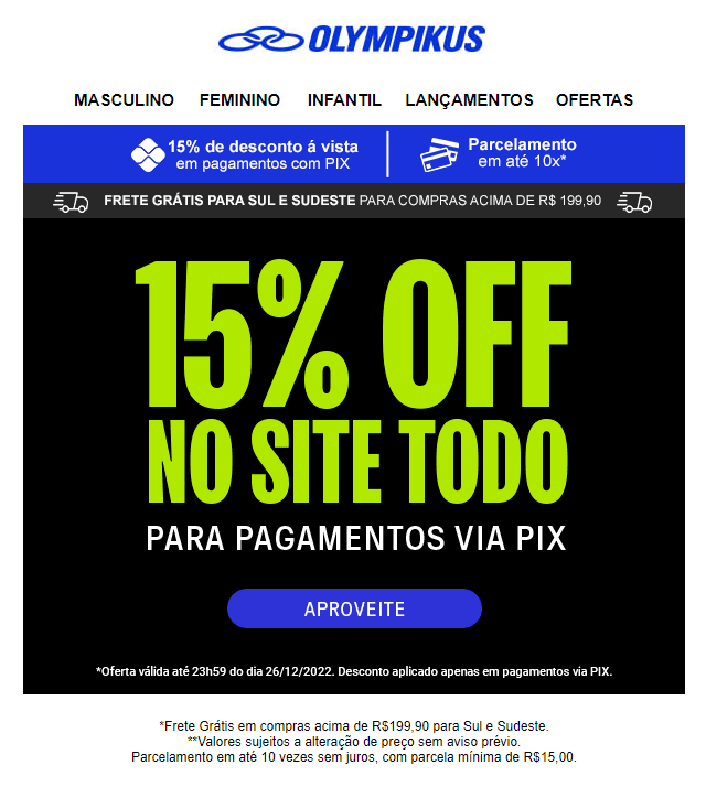 Exemplo de template de email marketing promocional da Olympikus