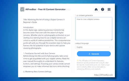 Free AI Content Generator Tool - AIFreebox