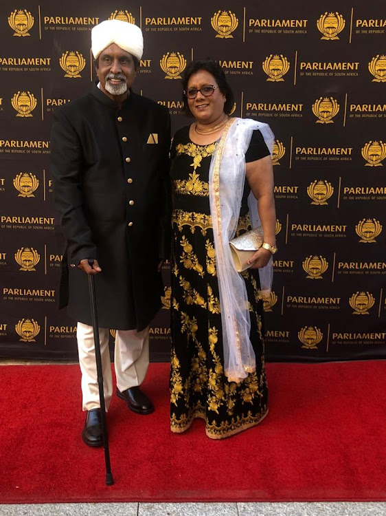 ANC MP Omie Singh with his wife Popsi ahead of the state of the nation address in parliament in Cape Town on February 7 2019.