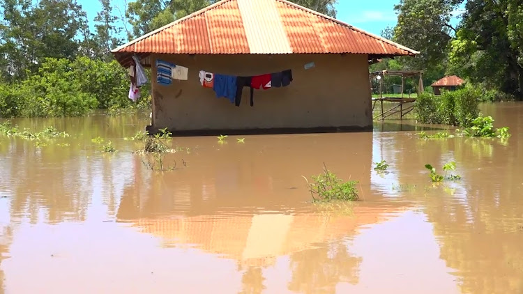 A house is marooned by flood water in Karachuonyo constituency on November 6,2023