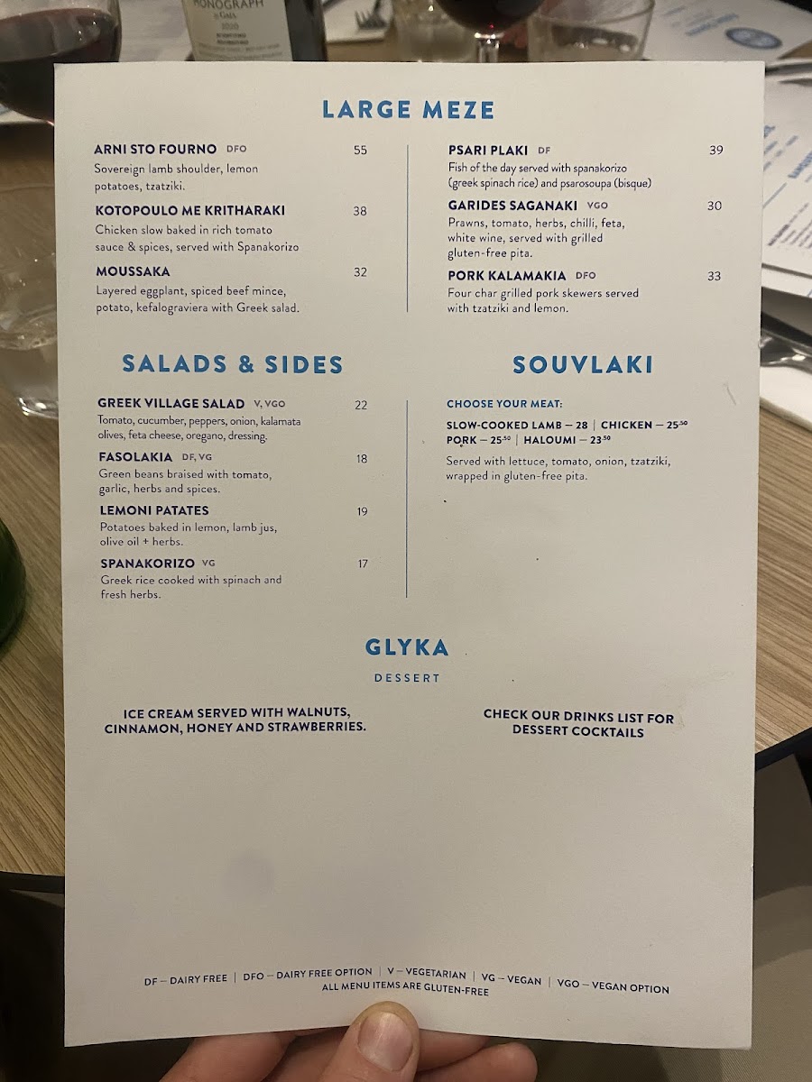 Xenia gluten-free menu