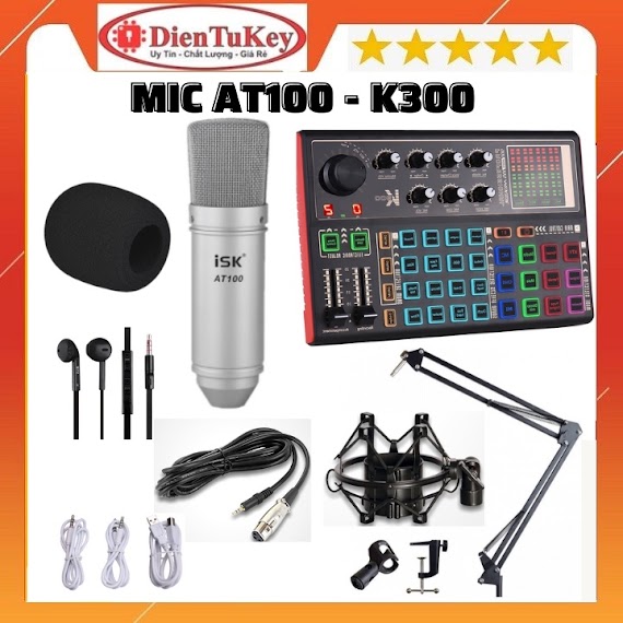 Bộ Sound Card K300 2022 Và Micro Isk At100 Kèm Tai Nghe Chuyên Hỗ Trợ Hát Autotune , Livestream , Thu Âm Cực Hay