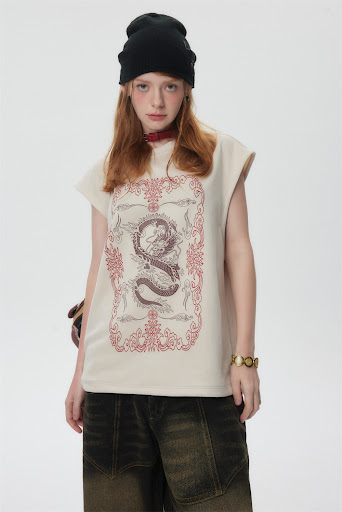 Title 4, Mens Dragon Pattern Printed Vest Top. A stylis...