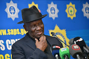 Police Minister Bheki Cele addressing the media as he provides an update on successes achieved by the SA Police Service in response to serious and violent crimes in the country.