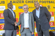 Coach Steve Komphela and Football manager Bobby Motaung introduce the new technical advisor Rob Hutting to the media during the Kaizer Chiefs media briefing at Chiefs Village on January 10, 2018 in Johannesburg, South Africa. 