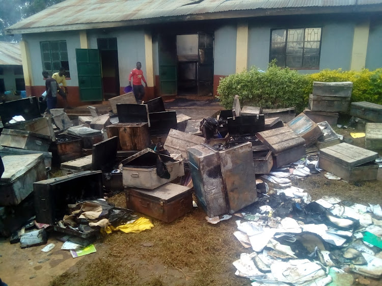 The property, which was charred in the fire incident at Ober Boys Secondary School in Kabondo East on Monday, August 29.