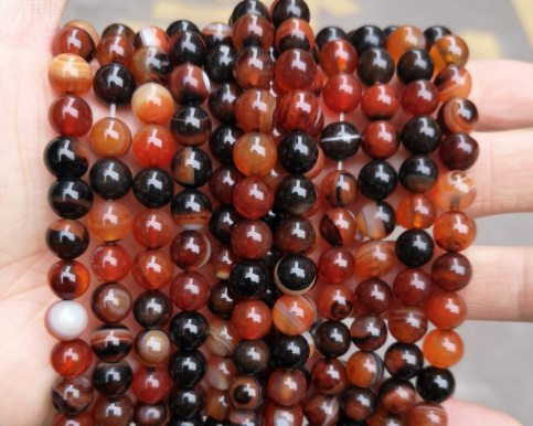 Perles d'agate rouge et noire naturelles, bracelet de perles dispersées, matériel DIY fait à la main, accessoires de tricot.