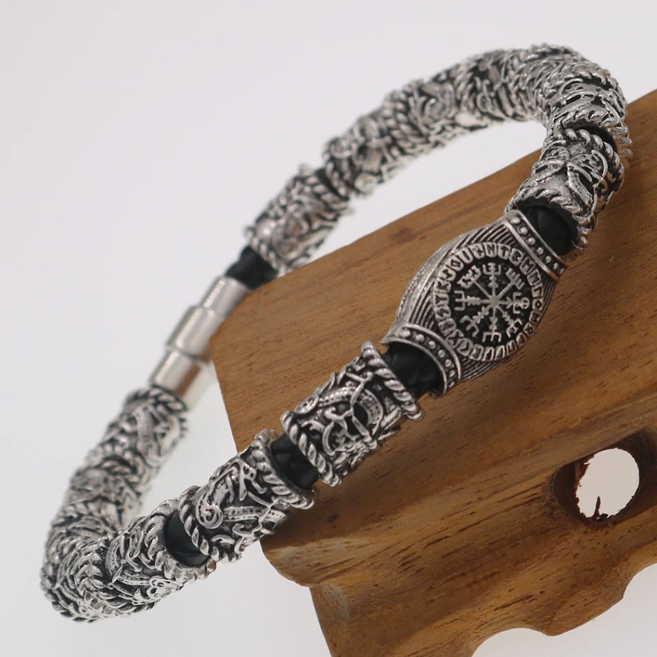 Aoding Rune Kompas, baardkralen en Jinglong Rune armband, populair Pinwei sieraden, heren accessoire, Viking stijl, uniek en authentiek.