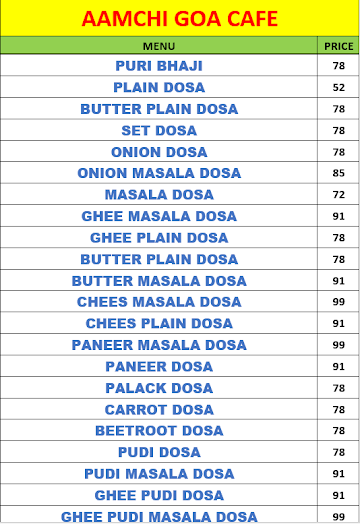 Aamchi Goa Cafe menu 