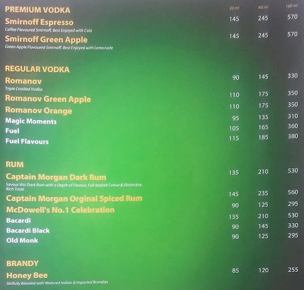 Garva menu 