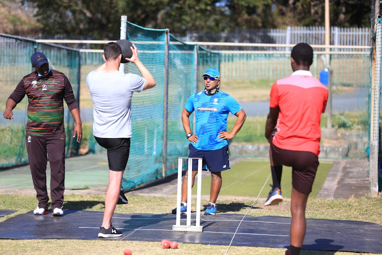 Former Proteas fast bowler Mfuneko Ngam, left, and Border Cricket head coach Paul Adams during a training session at Buffalo Park.