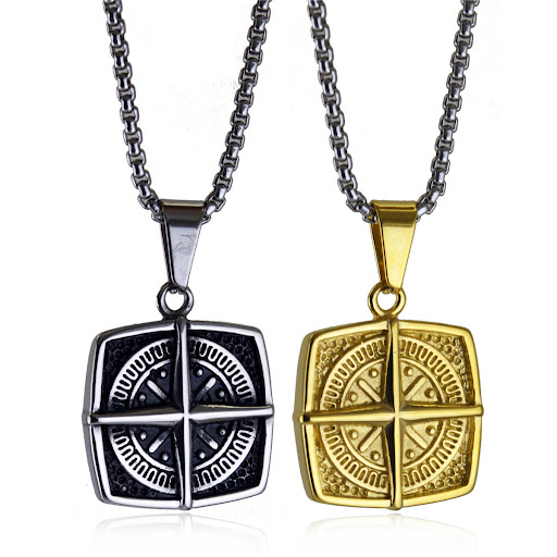 Title 1, Retro Cross Compass Titanium Steel Pendant Neck...