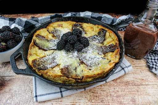 Dutch Apple Baby With Blackberry Hoisin Bacon ready to be sliced.