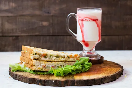 Plain Cheese Sandwich With Sweet Lassi