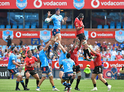 The Bulls' Reinhardt Ludwig wins possession during the United Rugby Championship match against the Lions at Loftus Versfeld on January 27 2024.