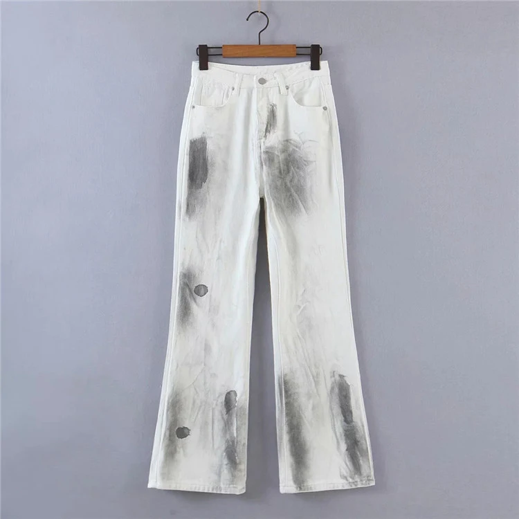 Jeans de talle alto con diseño de tinta salpicada de estilo retro literario y diseño antiguo. Luce un look único y a la moda.