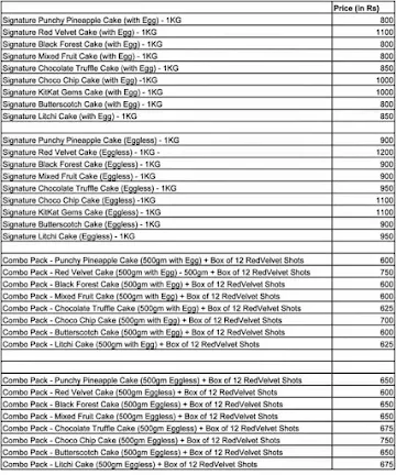 WarmOven Cake & Desserts menu 