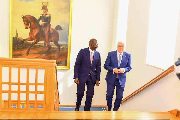 President William Ruto and his Germany counterpart Dr Frank-Walter Steinmeier at Schloss Bellevue, Berlin on March 27, 2023