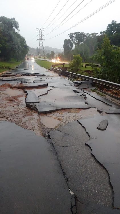 Tarmac washed away on Wilgerood Road in Fleurhof, Roodepoort.