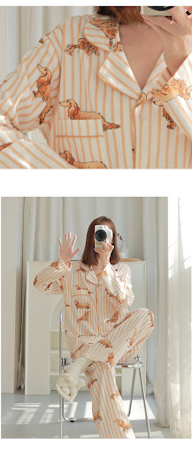 Title 6, Dog Striped Long-sleeved Brushed Cotton Pajamas