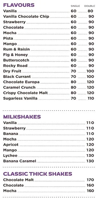 Corner House Ice Creams menu 