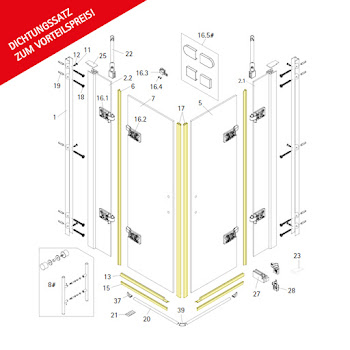 Dichtungssatz für 6 mm Eckeinstieg, 4-teilig