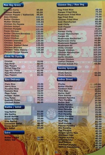 Punjab Junction menu 