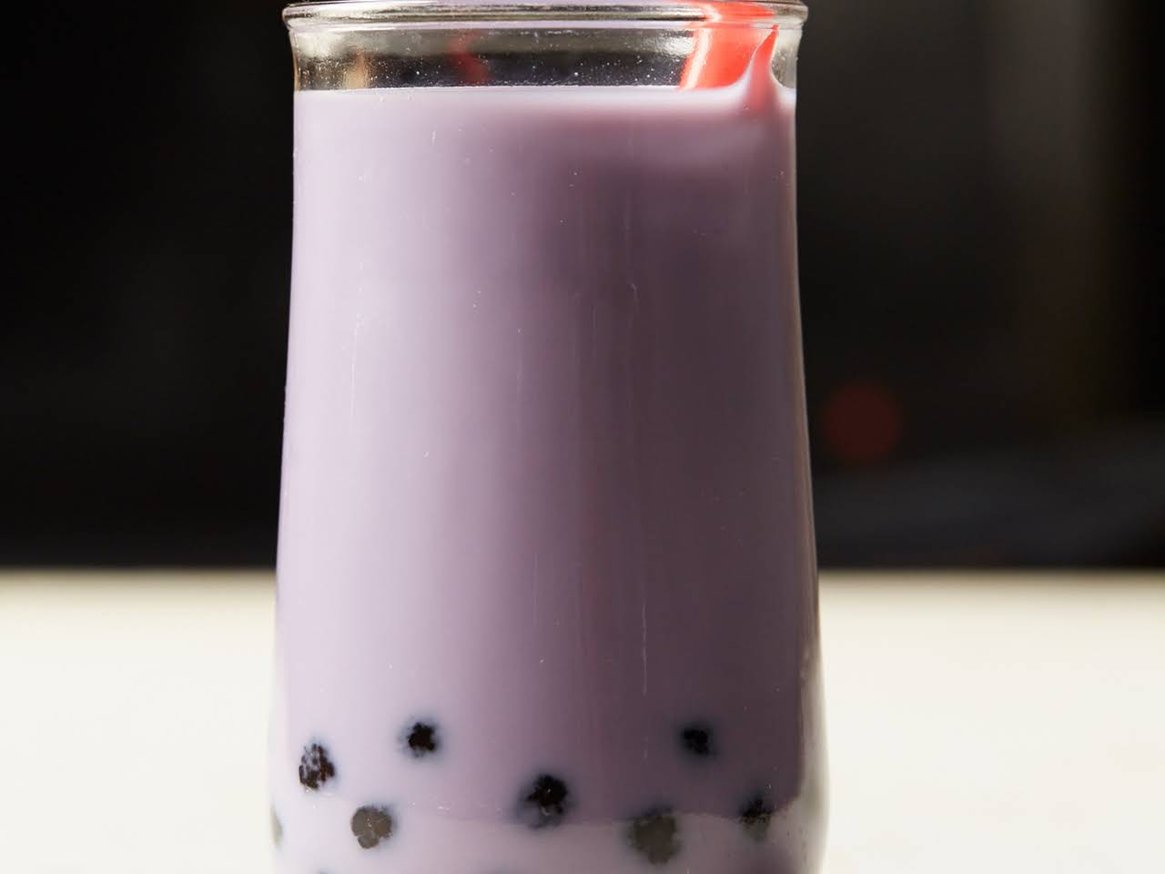 Marzipan drink with tapioca pearls