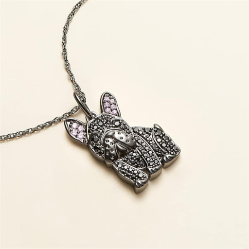 Title 4, Black France Dog-shaped Pendant Necklace — Styl...