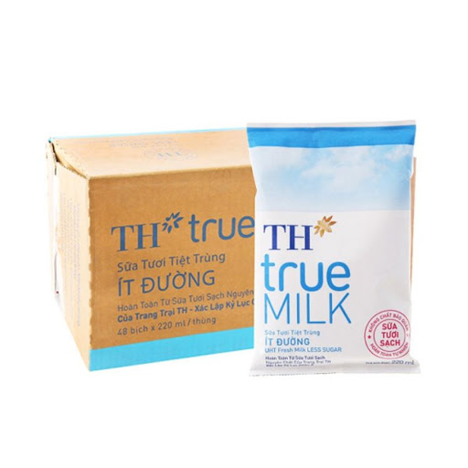 Sữa tươi tiệt trùng TH True Milk ít đường thùng 48 gói x 220ml