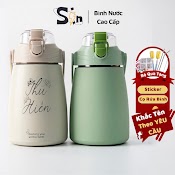 Bình Giữ Nhiệt 1000Ml Bình Nước Khắc Tên Có Ống Hút, Dây Đeo Inox 304 Giữ Nhiệt 12H Tặng Sticker, Cọ Rửa