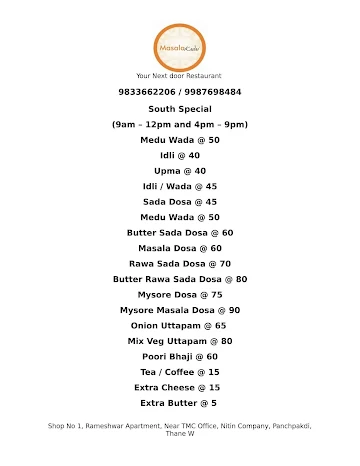 Masala Kadai menu 