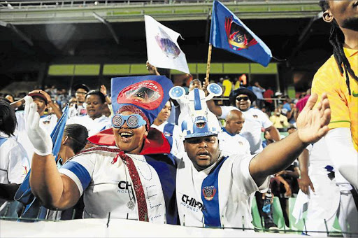 Chippa united fans enjoy themselves during a match between Chippa United and Jomo Cosmos at Buffalo City Stadium on the 7th of February 2016. picture: STEPHANIE LLOYD. © DAILY DISPATCH