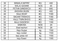 Mishti Sweets and snacks menu 1