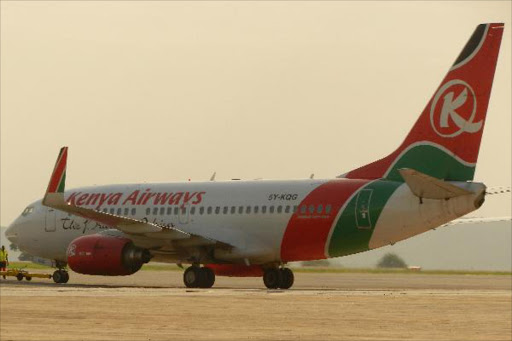 Kenya Airways plane at the Mombasa Airport