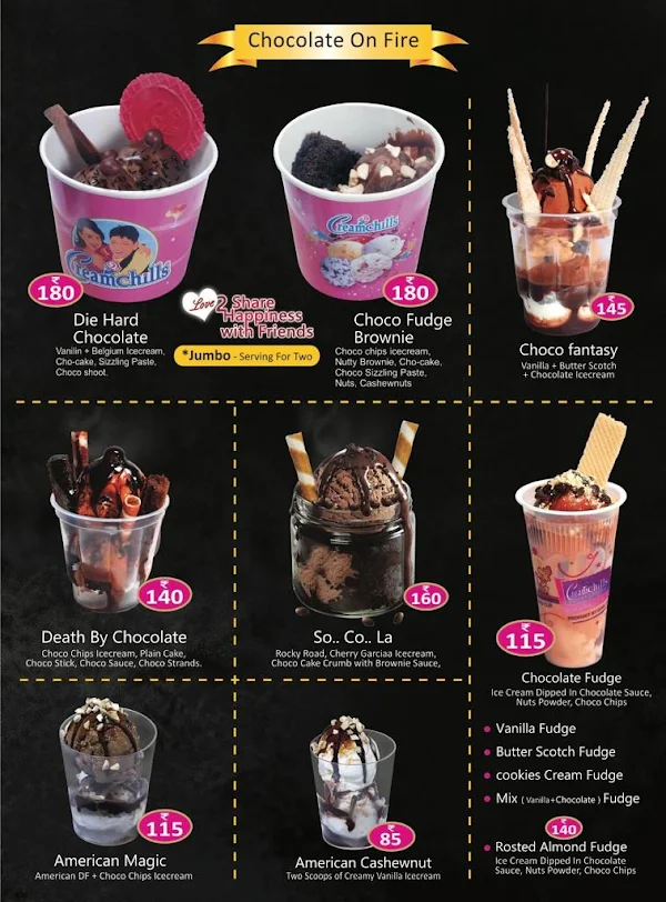 Creamchills Icecream menu 