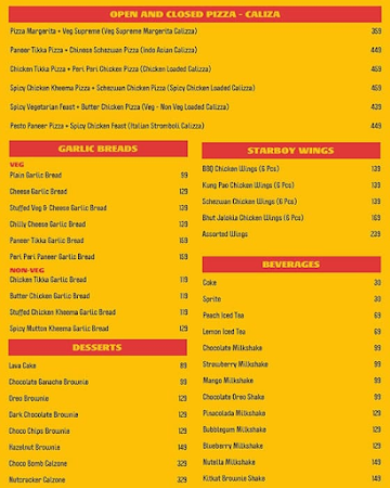 Starboy Pizza & Shakes menu 