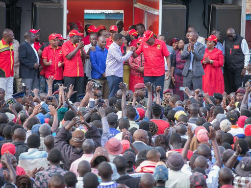 President Uhuru Kenyatta and DP William Ruto when they were hosted by Machakos governor Alfred Mutua at Masii on Monday October 16, 2017. /PSCU